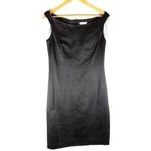 St. Emile Evening Dress Women Size 8 Charcoal Grey Textured Sheath Cocktail 3111